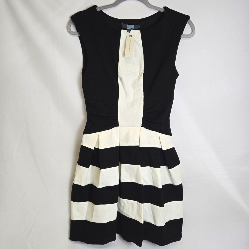 Anthropologie Eva Franco Hollie Mini Dress Black White Pleated Size 4 New $198
